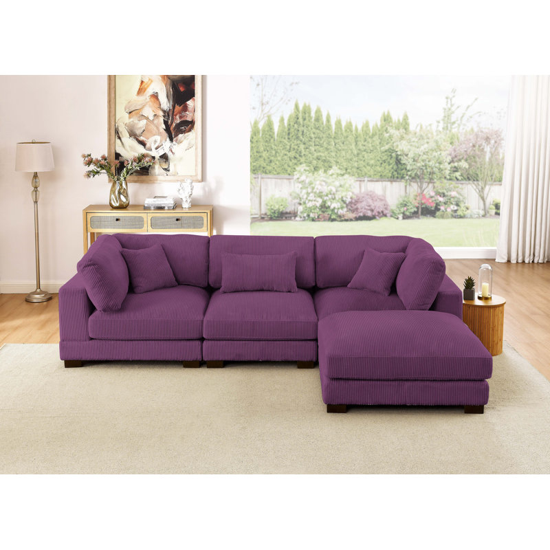 Canapé modulaire rembourré 4 pièces Temica, Velours côtelé mauve
