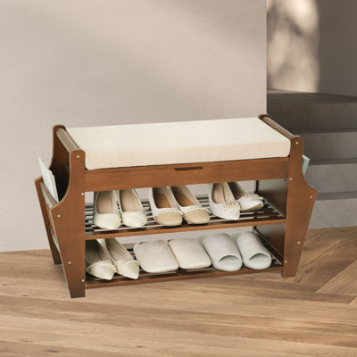 Shoe Bench 34.3in, Bamboo 3-Tier Entryway Bench with Storage, Shoe Rack Organizer Holds Up to 330 lb