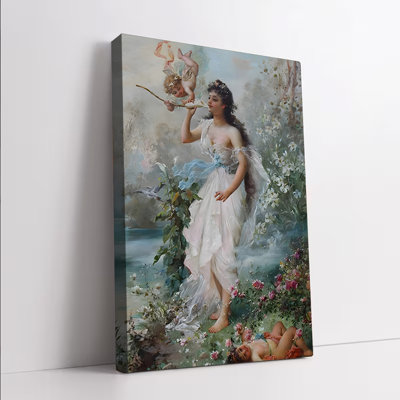 Reproduction d'art sur toile encadrée, reproduction d'art rétro sur toile, reproduction de peinture à l'huile, déesse romantique et amours, décoration murale élégante pour salon, décoration murale pour chambre à coucher, affiche d'art avec paysag