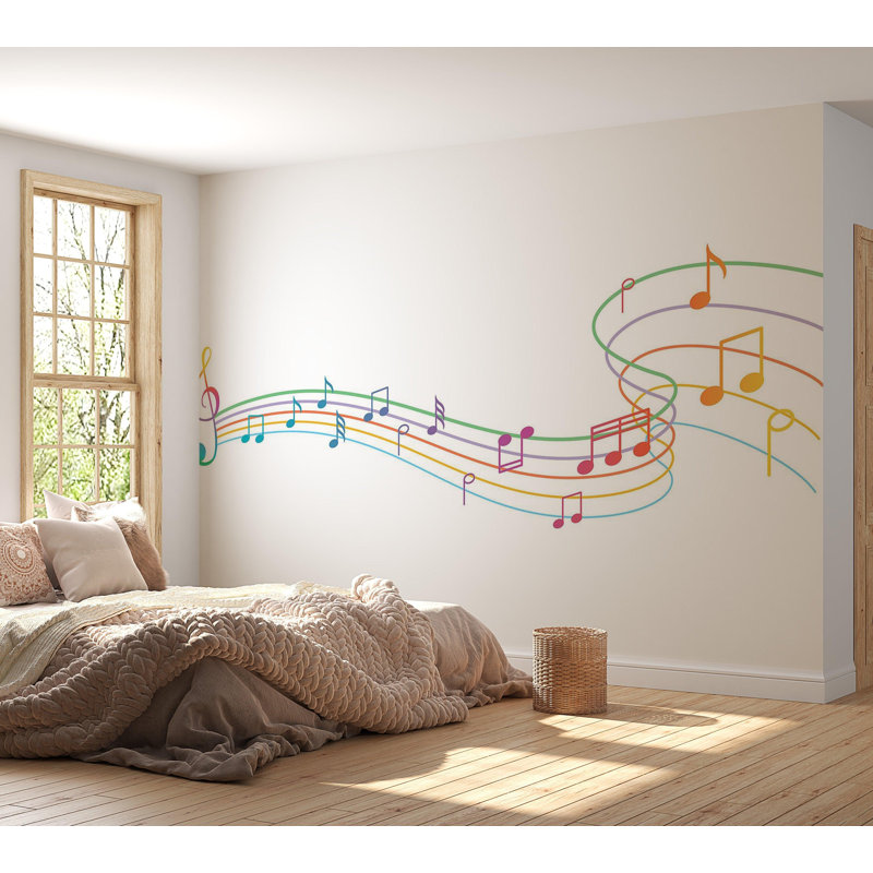 Papier peint de qualité supérieure - Notes de musique colorées, L 144 po x l 210 po