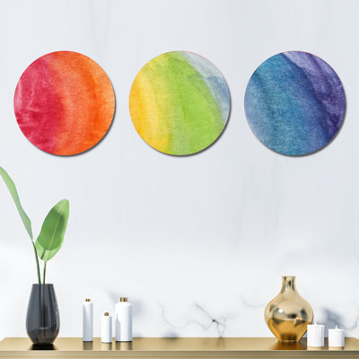 «Flowing Rainbow Colors» - Ensemble de 3 décorations murales abstraites en métal