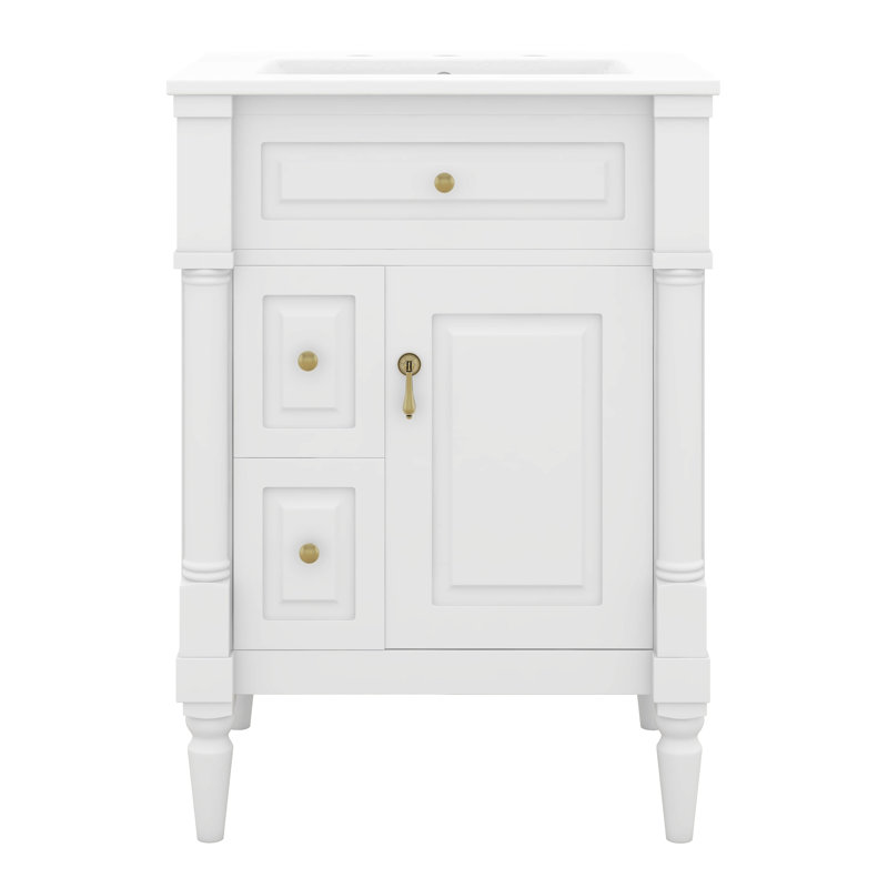 Ensemble de meuble-lavabo 24 po avec lavabo, ensemble de meuble-lavabo autoportant avec tiroir rabattable, 2 tiroirs et tablette réglable