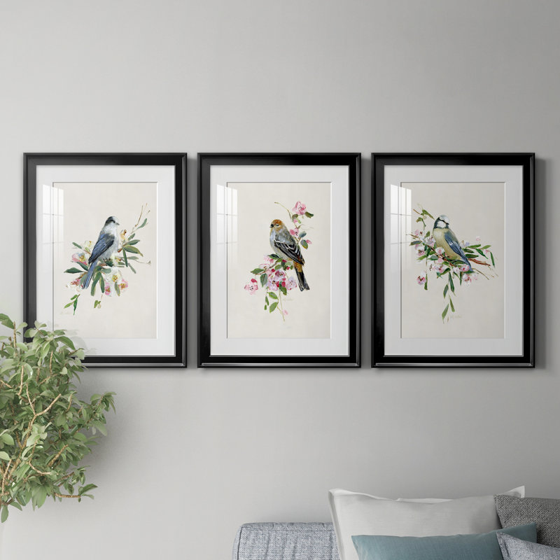 «Spring Song Blue Bird» - ensemble de photos encadrées, H 18,5 po x l 73,5 po x P 1,5 po, Noir