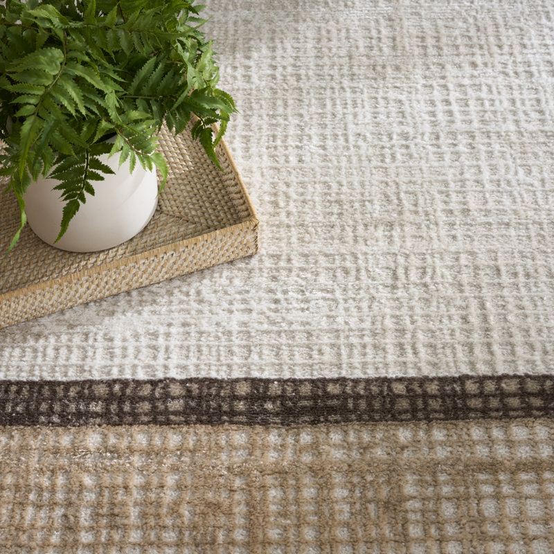 Tapis d'intérieur moderne ivoire Leuchte, Rectangle 7 pi 10 po x 9 pi 10 po