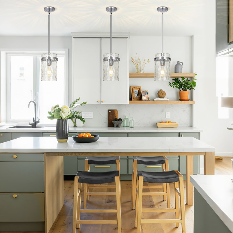 1-Light 5.1"W Medium Glass Pendant Light for Over Sink, Chrome