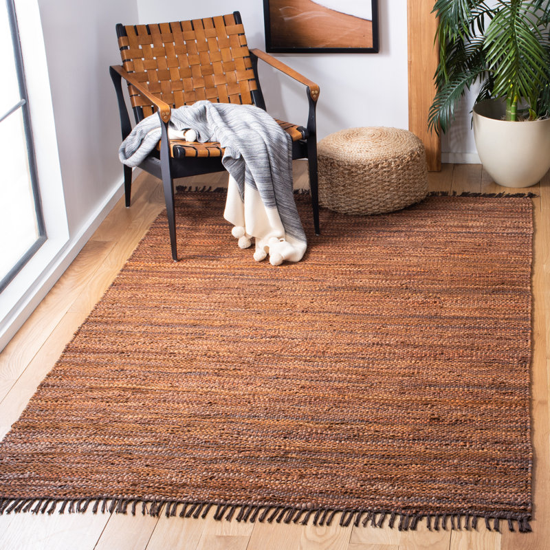 Riplex Vintage Leather Flat Weave Recycled Leather/Cotton Solid Color Rug in Brown, Rectangle 5' x 8'