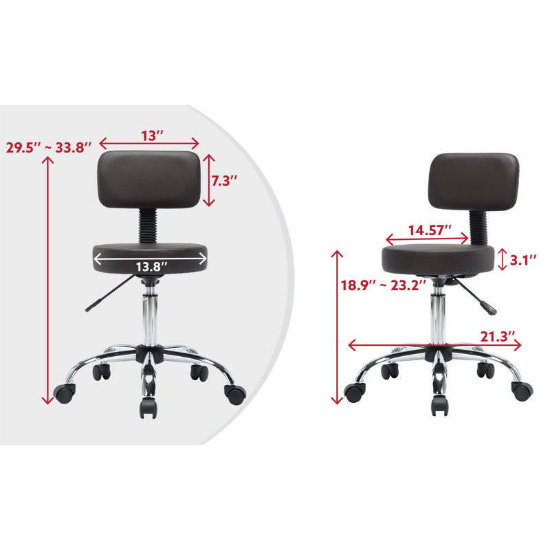 Tabouret de dessin réglable Dakotajames, tabouret de bureau avec roulettes et dossier, tabouret à roulettes peu encombrant en similicuir