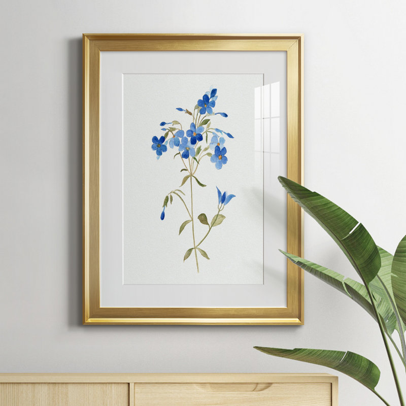 «Blue Blossom Botanical II» - peinture encadrée, H 22,5 po x l 30,5 po x P 1,5 po, Or