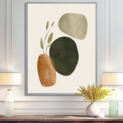 Formes abstraites dans des tons verts et bruns - impression sur toile moderne Mid-Century, décoration murale moderne Mid-Century vert