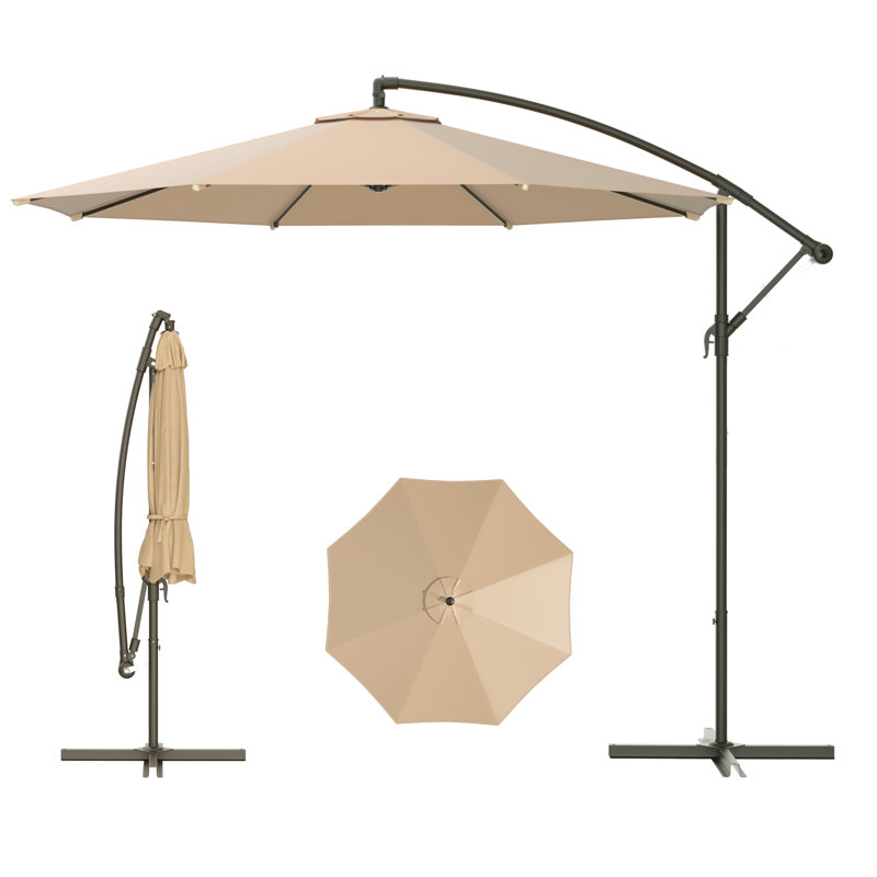 Parasol d'extérieur en porte-à-faux 10 pi - Parasol de patio décalé avec inclinaison facile, protection contre les rayons UV de 99,9% et cadre en fer robuste pour le jardin, la piscine, la cour arrière, sans base