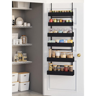 6-Tier Door Organizer, Heavy Duty Hanging Basket Spice Rack Shelves for Pantry Kitchen, Black