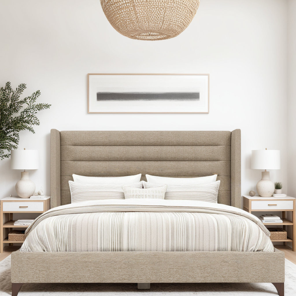 Miliyah Horizontal Channel Upholstered Bed, Flax Revolution®, Queen