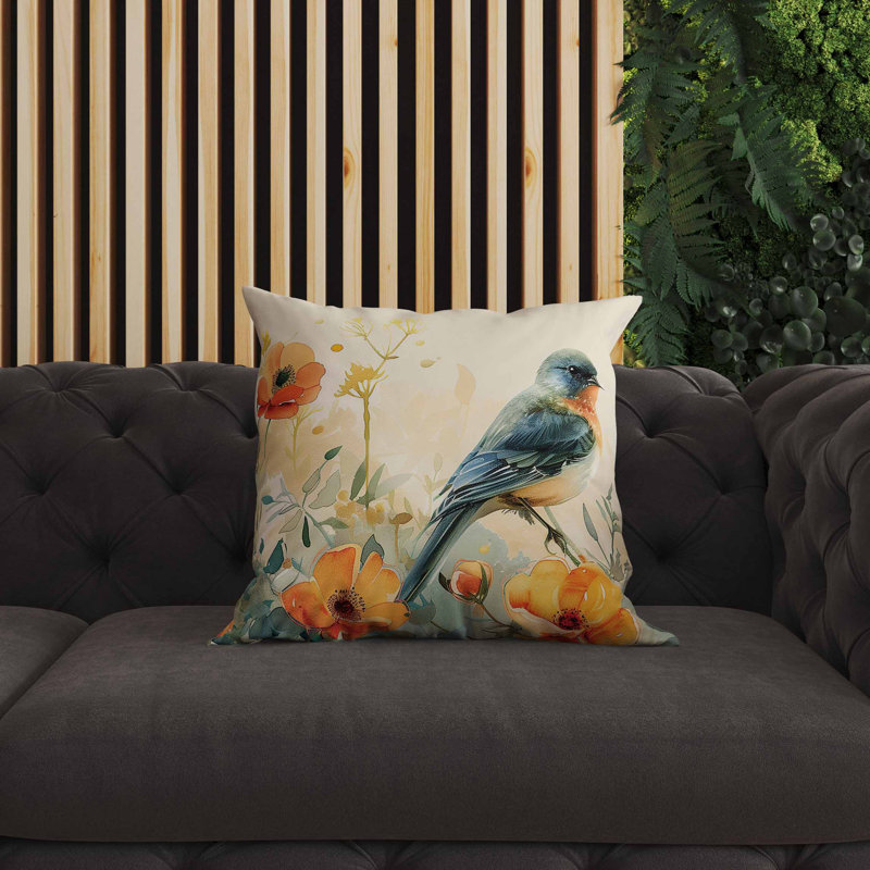 Coussin intérieur / extérieur Tranquil Thicket, Vert / Beige / Orange, Carré 16 po
