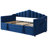 Upholstered Twin Size Daybed with Adjustable Height Pop Up Trundle Twin Bed and USB & Type-C Charging Port, Day Bed Frame with 2 Side Pockets, No Box-Spring Needed, Blue