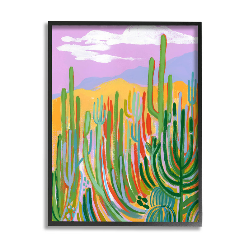 «Modern Desert Scenery Cactus Plants», art mural texturé giclée par Laura Marr_aq-403, Giclée encadrée noir minuit