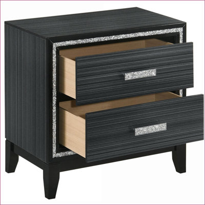 Weathered Black 2-Drawer Modern Glam Nightstand