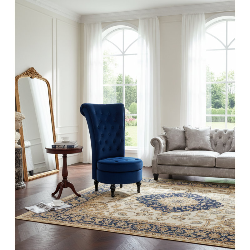Fulviah Velvet Slipper Chair, Dark Blue Velvet