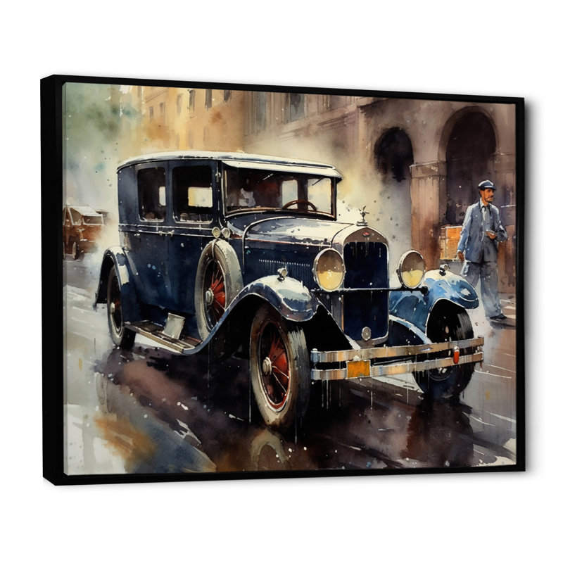 Malonnie, voitures emblématiques bleues et brunes sur toile, H 30 po x l 40 po x P 1,5 po, Cadre flottant noir