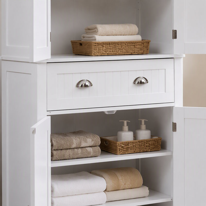 Armoire de rangement pour garde-manger de 72 po, armoires utilitaires autoportantes avec portes, tiroir et 3 tablettes réglables, garde-manger haut pour la cuisine, le salon, la salle à manger, la buanderie, blanc