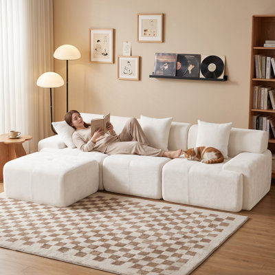 Canapé modulaire en forme de L 120 po avec repose-pieds et pouf 120 po