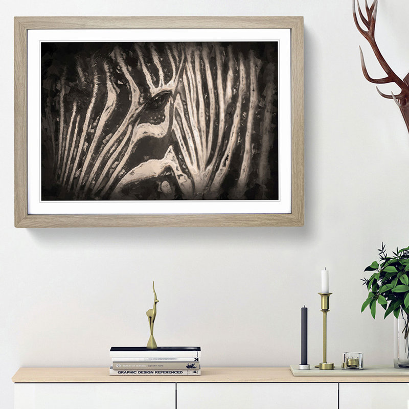 Eye of the Zebra in Abstract - Picture Frame Graphic Art Print on MDF, Oak Framed, 48cm H x 65cm W x 2cm D