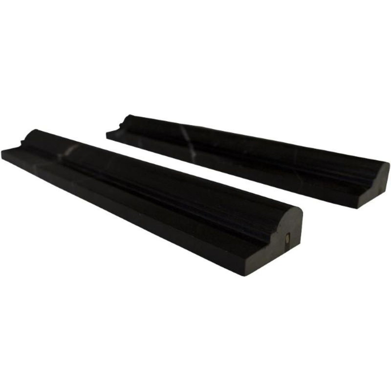12" x 2" Polished Marble Chair Rail Tile Trim in Black