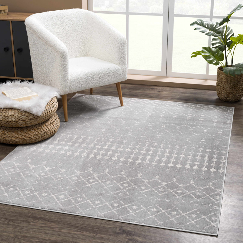 Dounia Southwestern Indoor Rug, Rectangle 9' x 12', Light Gray