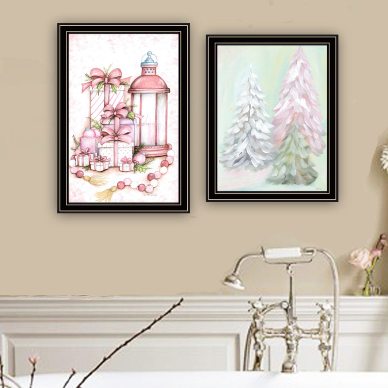 2 Pink Candy Land Christmas Trees Wall Art For Every Room, Wood & Paper Frame, Made In Elevate Your Home With Adornment Piece, Theme, And