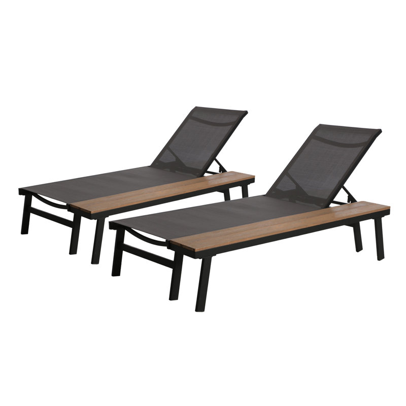 Gray and Black Mesh and Aluminum 2-Person Chaise Lounge Set