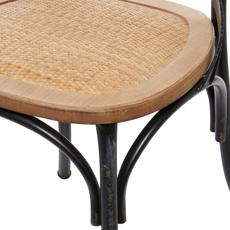 Metal White Dining Chair with Brown Rattan Seat, Black