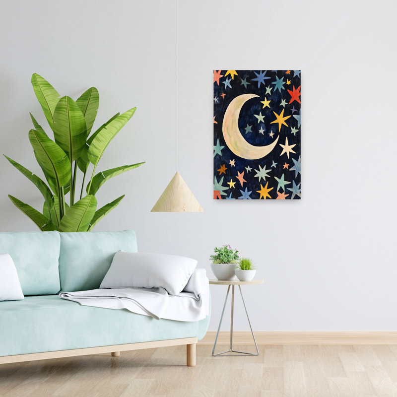 «Dreamy Moon and Stars Colorful Dreamy Vibrant Landscape Nature», reproduction d'art, H 24 po x l 16 po