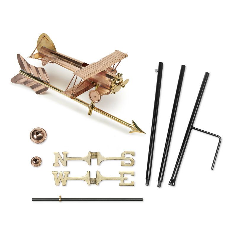 Girouette biplane avec flèche de style maison, Poteau de jardin