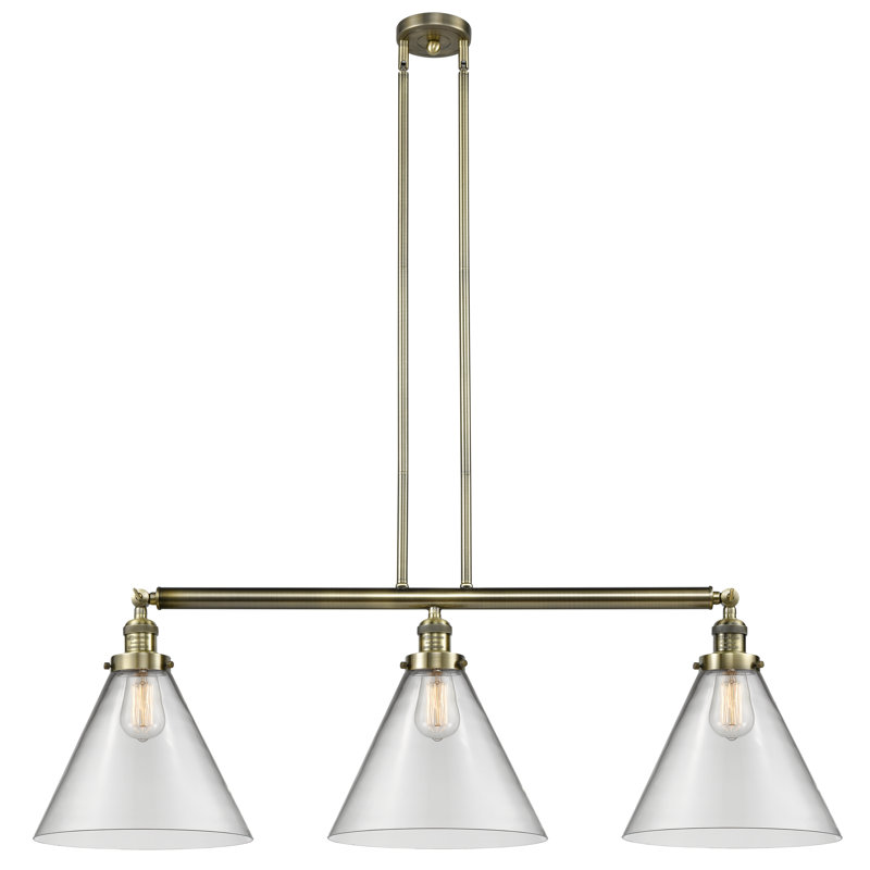 Luminaire suspendu pour îlot 3 lumières Cone, Clair