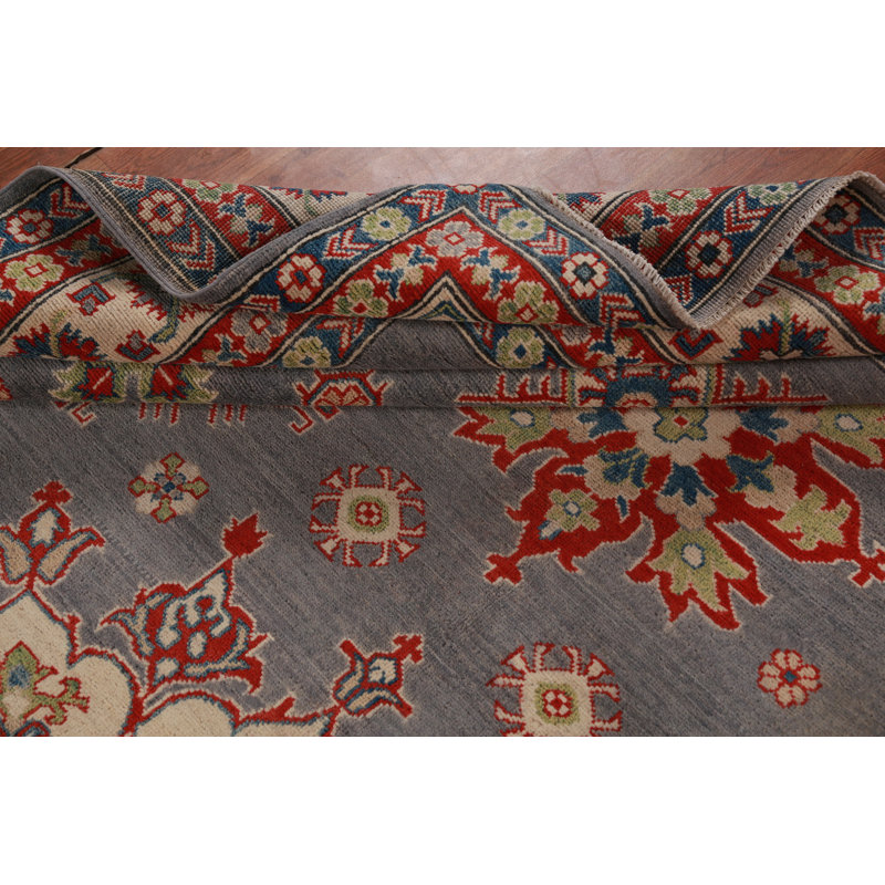 Tapis gris à motif de teinture végétale Kazak gris 9 x 12