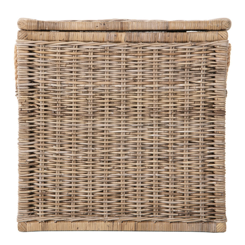 Coffre de rangement décoratif en rotin Yula avec couvercle, grand format