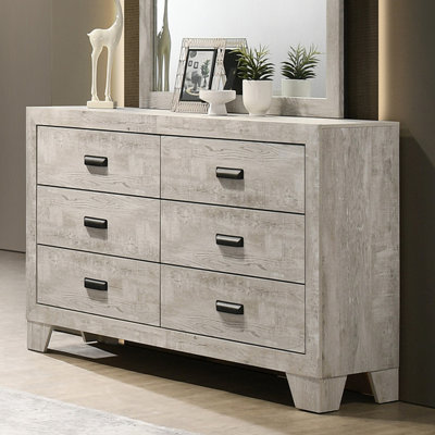 1pc Transitional 6-Drawer Dresser Metal Hardware Whitewashed Wood Finish Wooden Bedroom Furniture