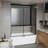 Single Sliding Bathtub Shower Door, 1/5-inch Clear Tempered Glass, Stainless Steel Handle, Black.