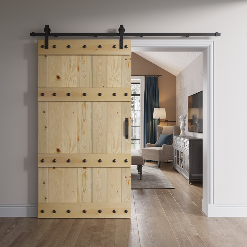 Porte de grange à panneaux en bois avec ensemble de quincaillerie d'installation, Non fini, 42 po x 84 po