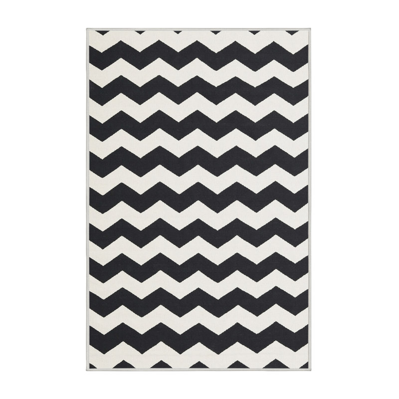 Tapis contemporain noir / blanc, Rectangle 4 pi x 6 pi