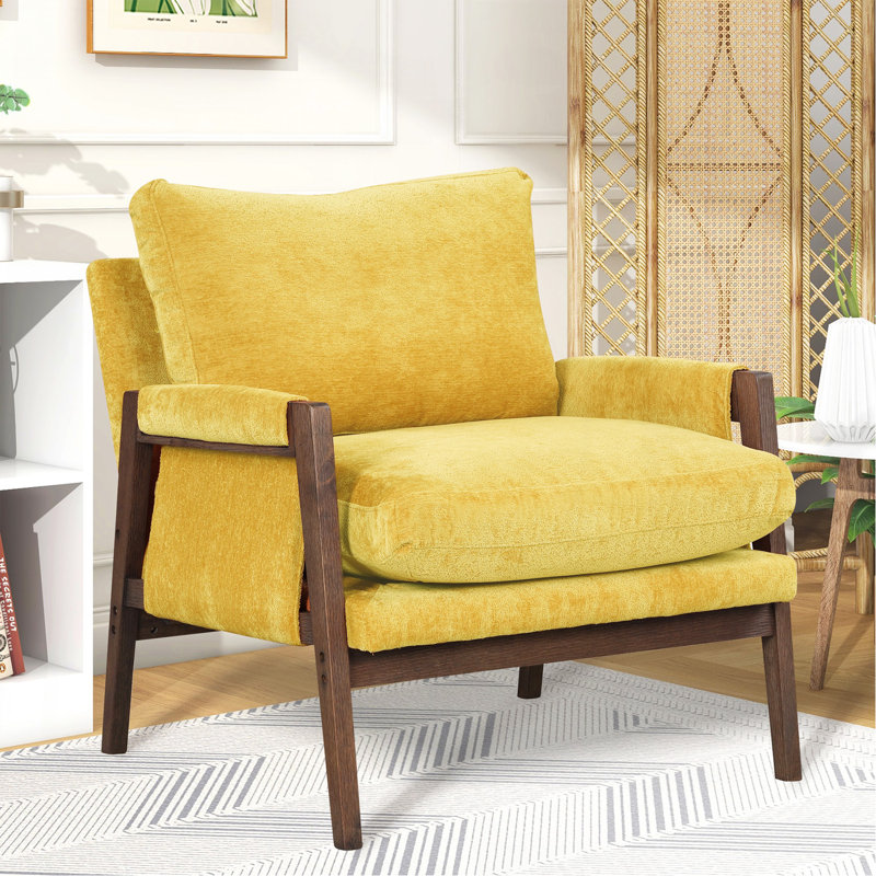 Fauteuil Mid-Century moderne en velours, jaune, Velours jaune