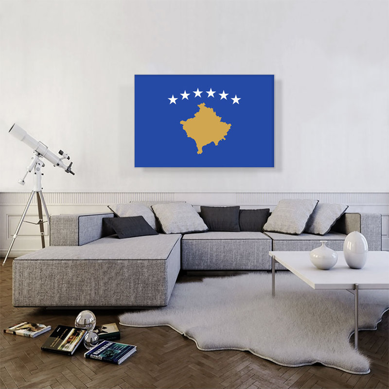 Drapeau du pays du kosovar - impression sur toile tendue, H 26 po x l 40 po x P 0,75 po