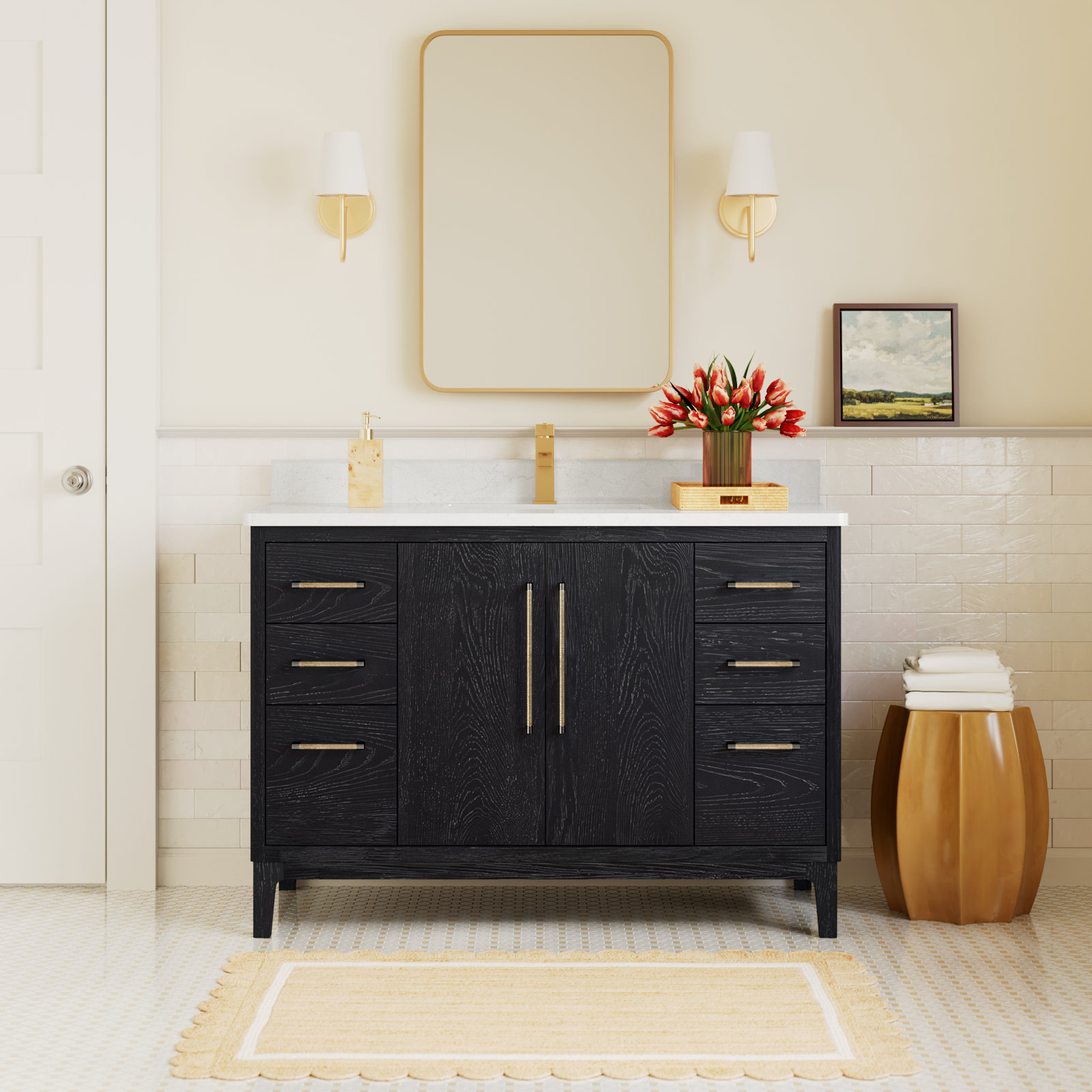 Langosta 48 Free Standing Single Bathroom Vanity with Top, Fir Wood Black