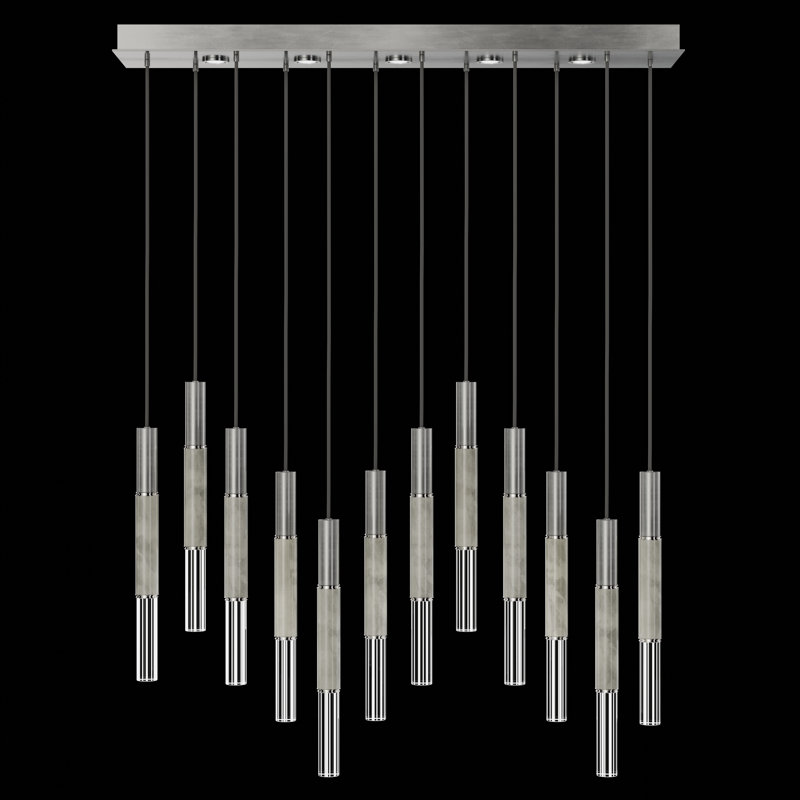 Luminaire suspendu l 61 po Antonia, Doux ombré feuille d'argent / nickel