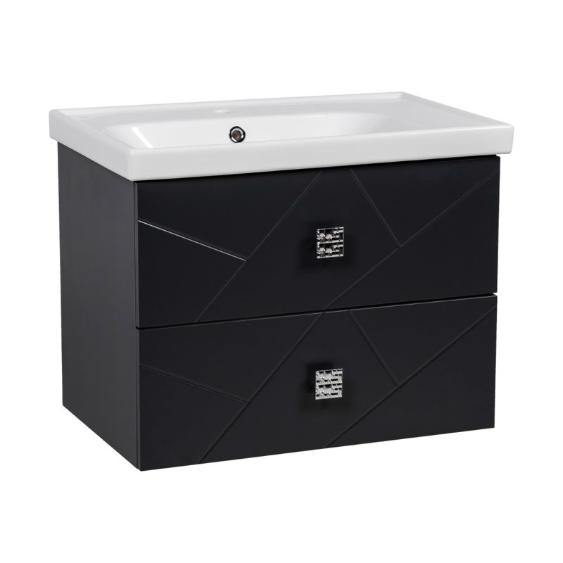 Meuble-lavabo sur pied simple avec plateau en céramique et miroir 24 po Jakkia, Gris anthracite mat