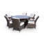 Ouellette 6 - Person Wicker Patio Dining Set with Round Table , Cushions Included-923020296-923020295
