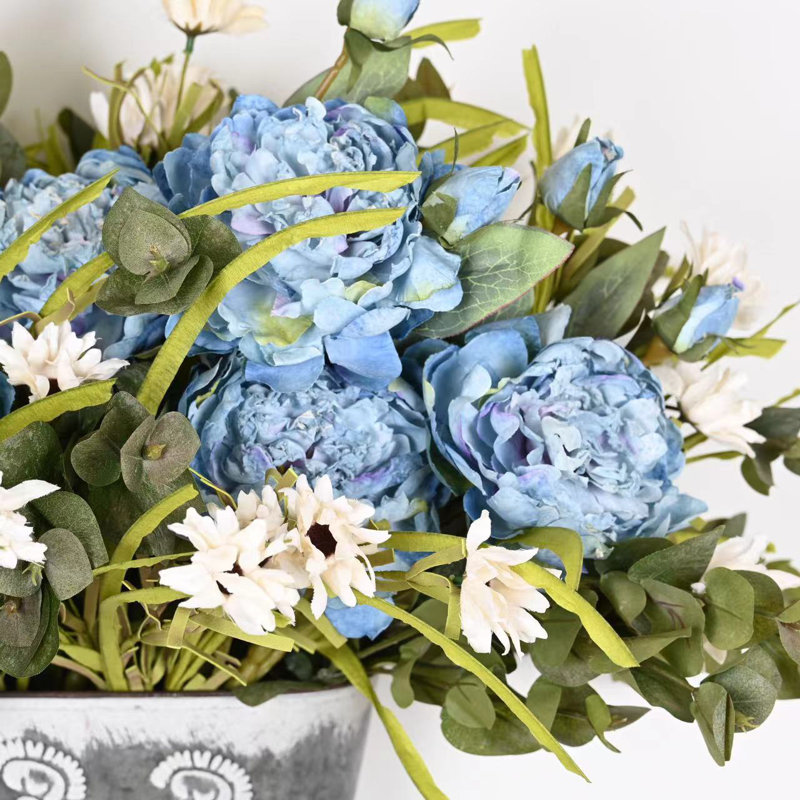 Arrangement floral 24 "hortensia artificiel printemps-été, bouquet de fleurs d'eucalyptus pour décoration de bureau à domicile