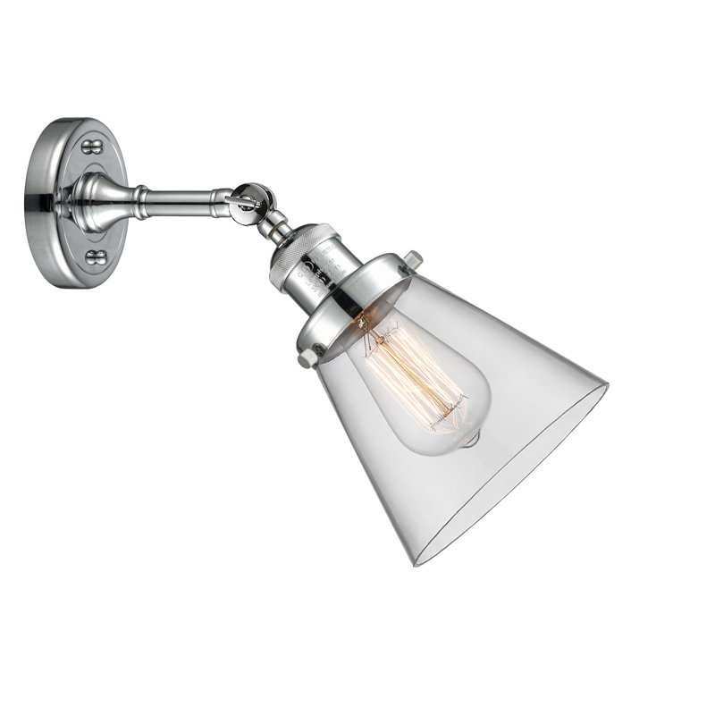 Applique murale 1 lumière Cone, Ampoule à DEL rétro de 6 watts, Clair, Chrome poli
