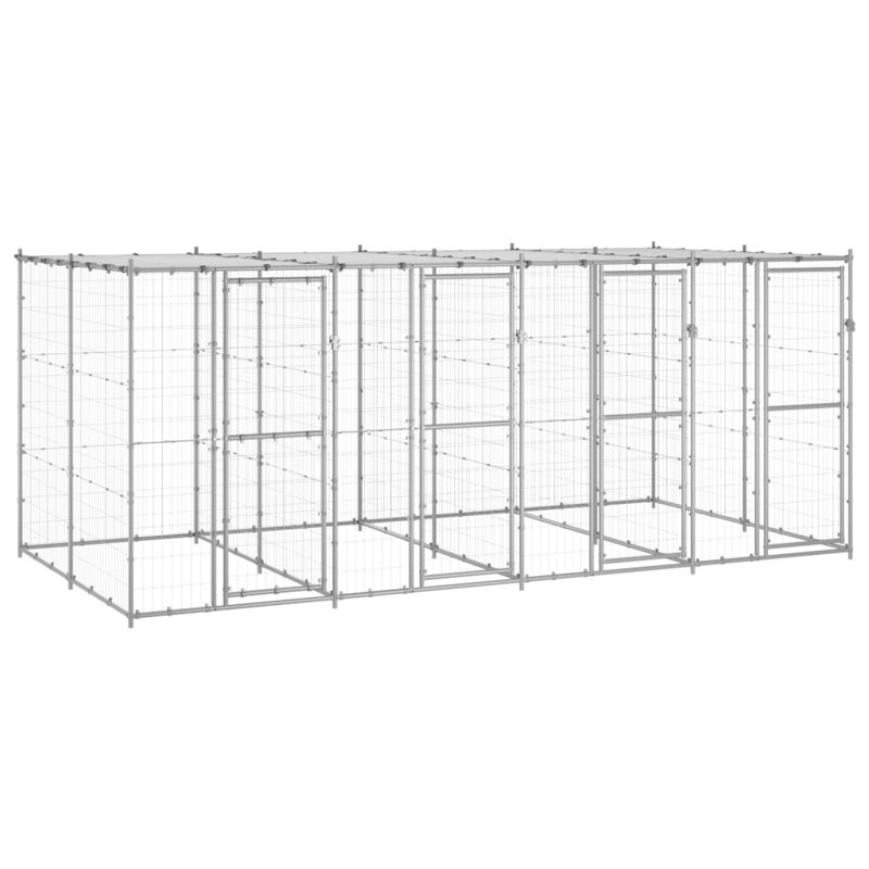 Chenil pour chien en acier galvanisé Vidaxl, PE 130,1 pieds carrés Durable, Argent argent, H 70,9 po x l 173,2 po x P 86,6 po