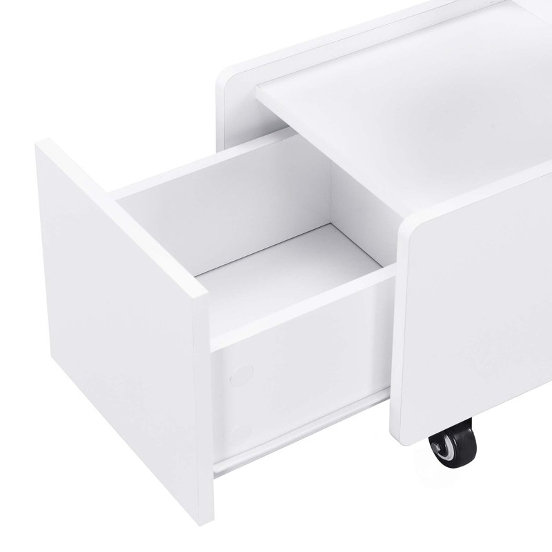 End Table With Storage And Wheels, White