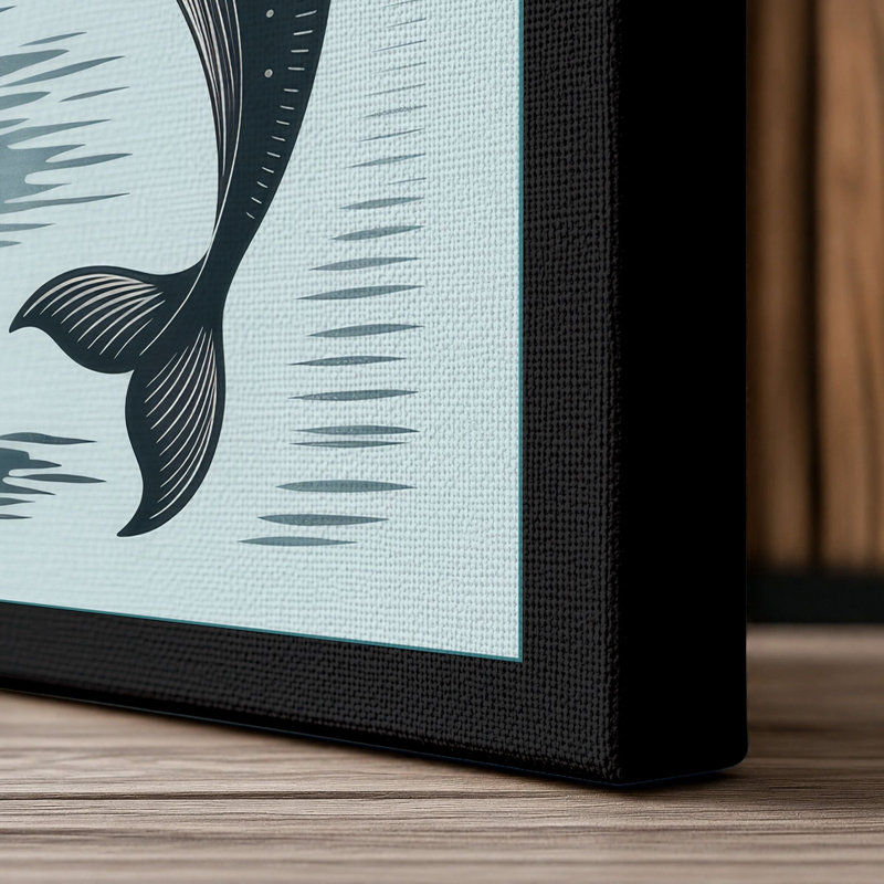 Whales In Symmetry Japandi - Print, 30x20 - 76.2 x 50.8 cm, Black Border